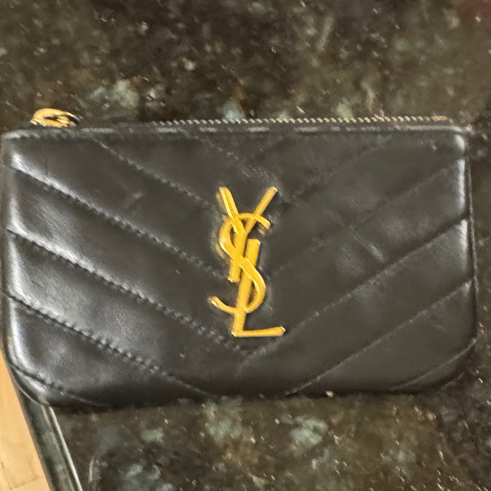 Yves Saint Laurent Quilted Black and Gold Card Holder
